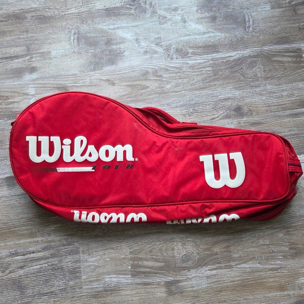 Vintage Wilson Tennis Racquet Bag Red White 2-Racket Carrier Shoulder Strap